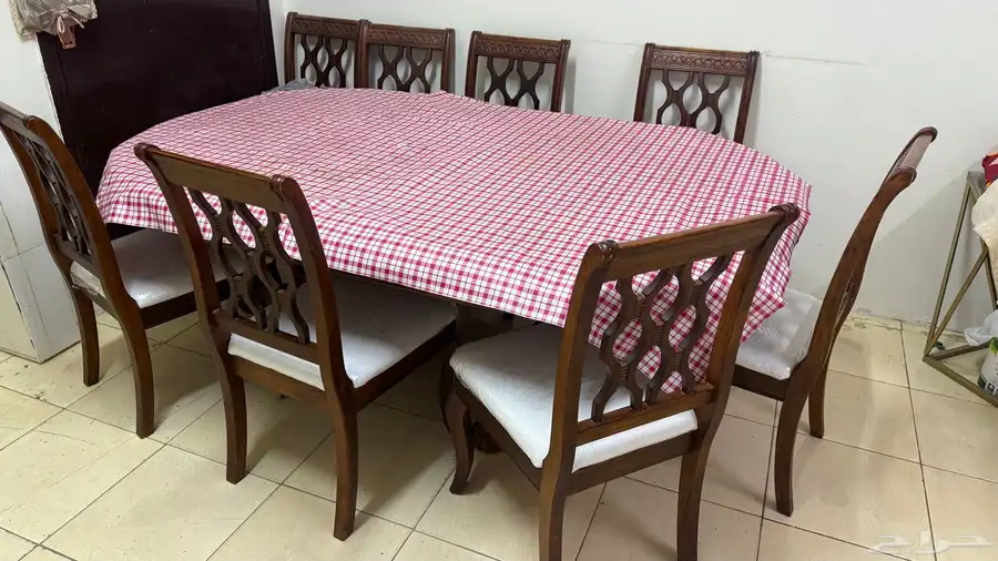 طاولة طعام 8 كراسي خشب ثقيل 0