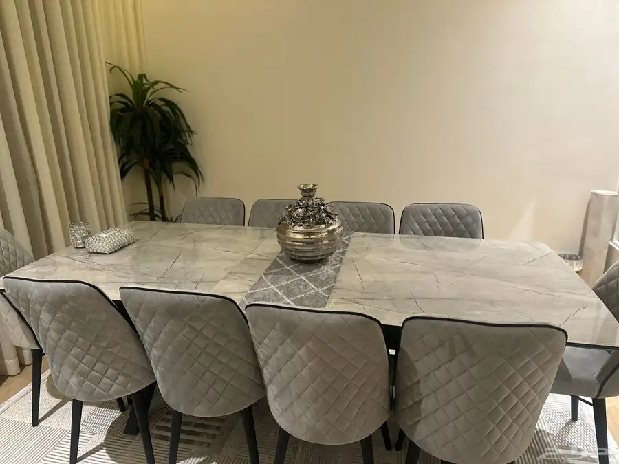 طاولة سفرة رمادي جديدة وفخمة dining table grey 3
