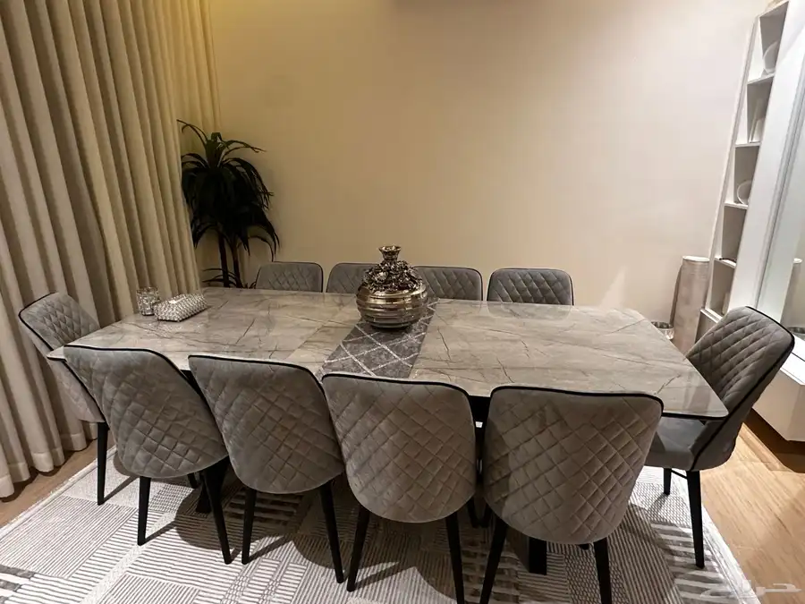 طاولة سفرة رمادي جديدة وفخمة dining table grey 5