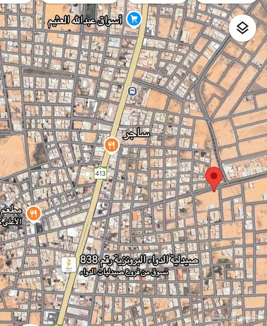 ارض للبيع على شارعين في مدينة ساجر حي النهضة 2