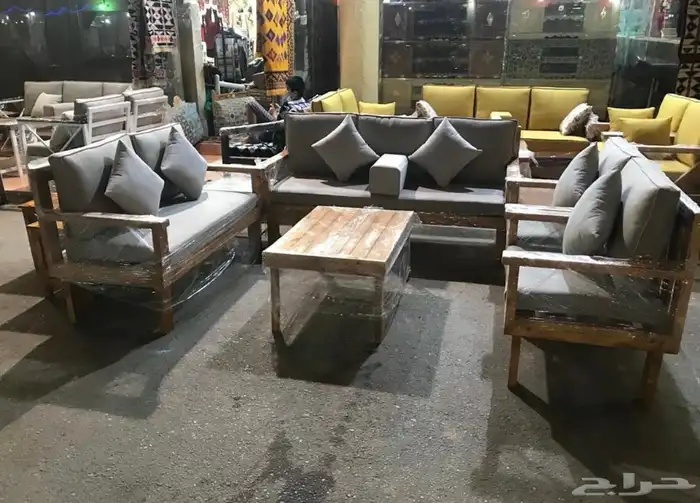 جلسات خارجية خشب حديد جاهز تفصيل كراسي طاولات اطقم طقم كامل 46