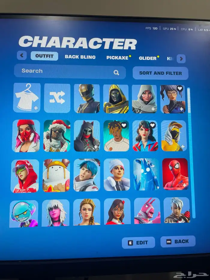 حساب فورت نايت للبيع فيه 136 سكن  205 شنط  166 اكس165 رقصه 0