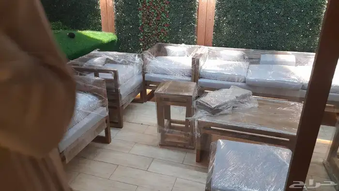 جلسات خارجية خشب حديد جاهز تفصيل كراسي طاولات اطقم طقم كامل 52