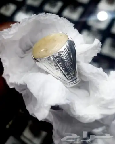 خاتم كهرمان ابيض شغل يدوي 15 g فضة 950 0