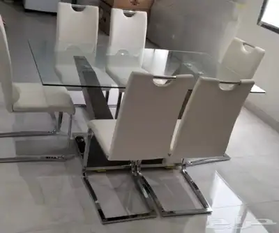 طاولة طعام زجاجية 6 كراسي 0
