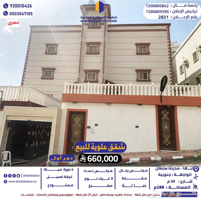 شقق أرضية للبيع ابها حي مدينة سلطان _ المحالة 0