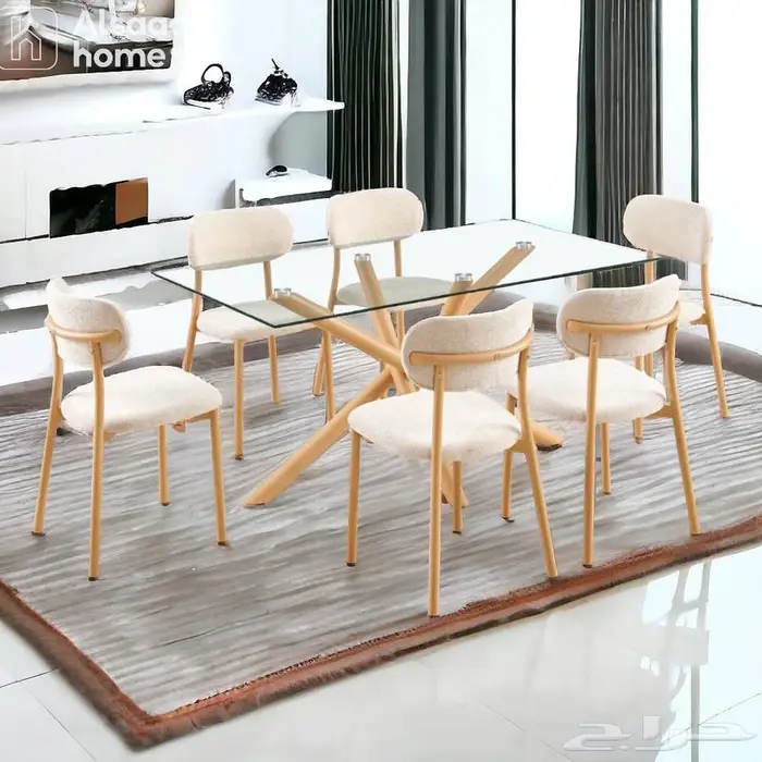طاولة طعام مستطيلة سطح زجاج 6 كراسي ((جديد)) 0