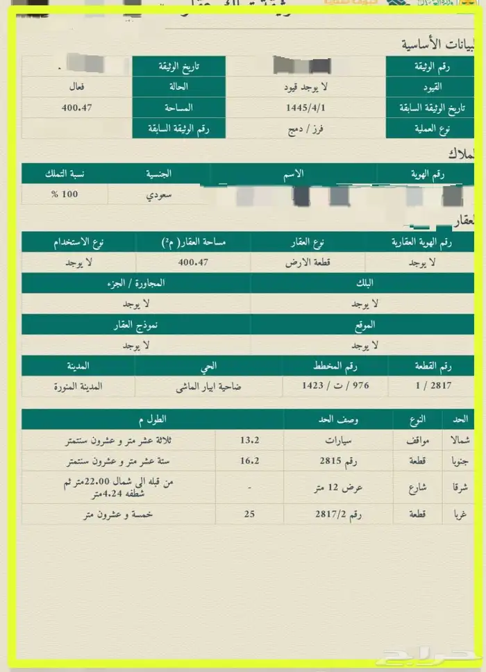 ارض في مخطط ابيار الماشي (( مساحتها 400 )) 0