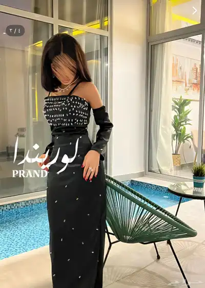 فستان سهرة أسود بأكمام خارجية ( جديد ) 2