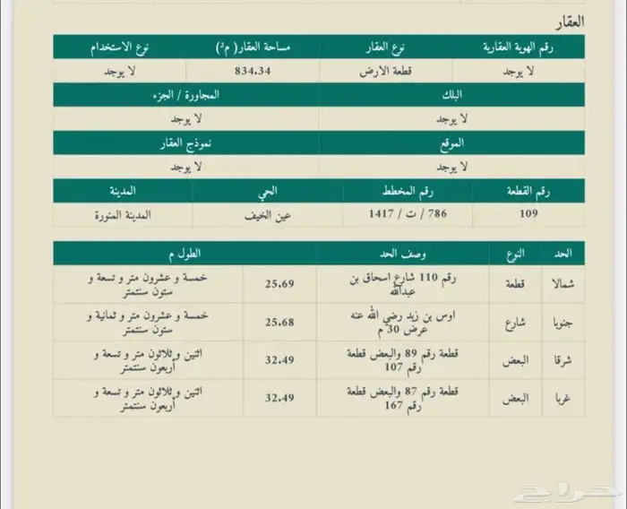 ارض تجارية حي البدراني مساحة 834 1