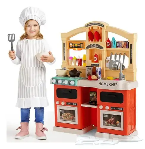 مطبخ اطفال بلاستيك - مطبخ للاطفال بالحجم الكبير مع اكسسوارت 6
