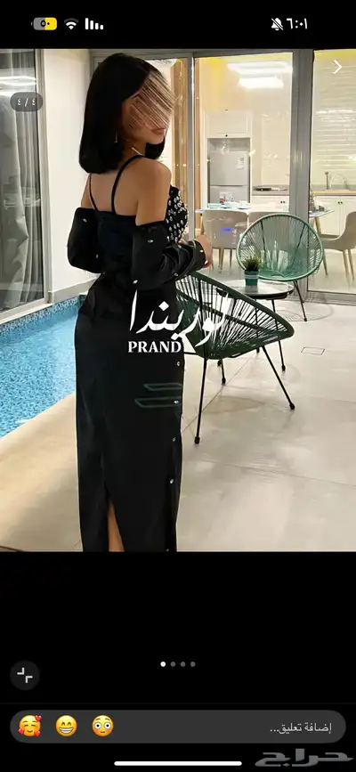 فستان سهرة أسود بأكمام خارجية ( جديد ) 1