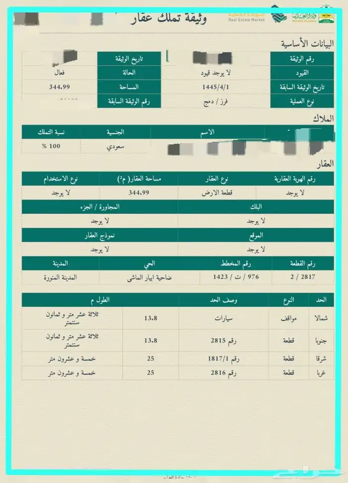 ارض في مخطط ابيار الماشي (( مساحة 344 )) 0
