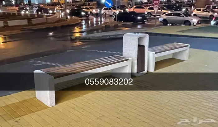 كراسي خرسانية سلات نفايات احواض زرع مصدات مواقف بريكاست 5