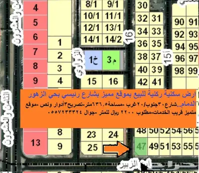 أرض سكنية ركنية بموقع وسعر ممتاز بحي الزهور الدمام 0