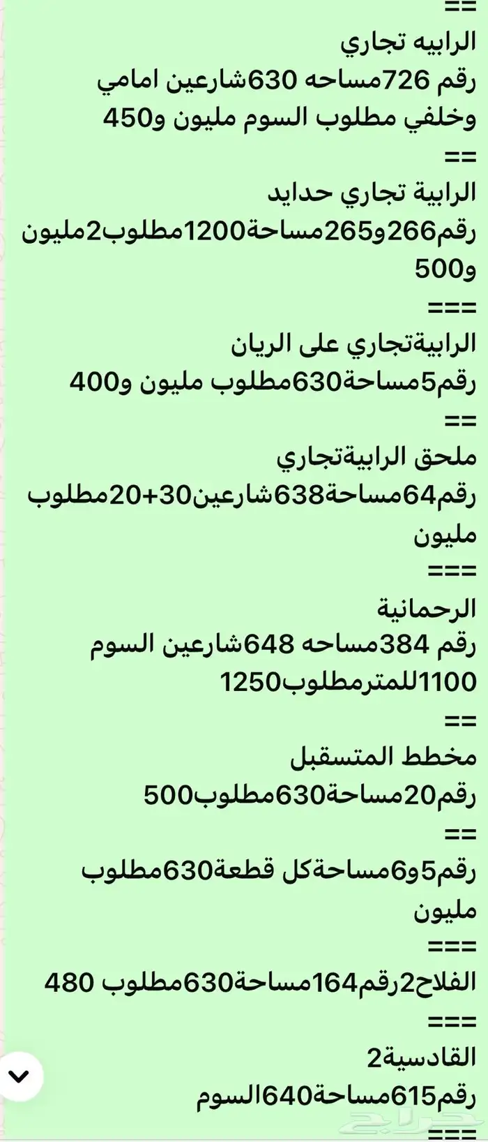 عروض اراضي للبيع الريان والرابيةالرحمانيةالمستقبل والمساعدية 1