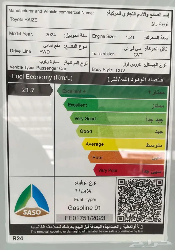 تويوتا رايز استاندر موديل 2024 كاش واقساط 5