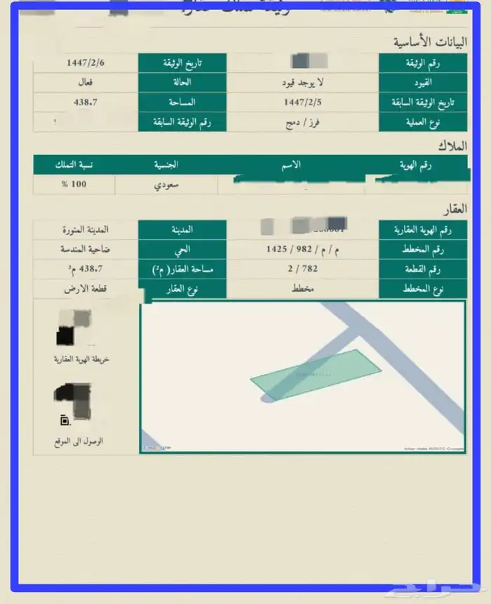 ارض في مخطط المندسة (( المساحة 438 )) 1