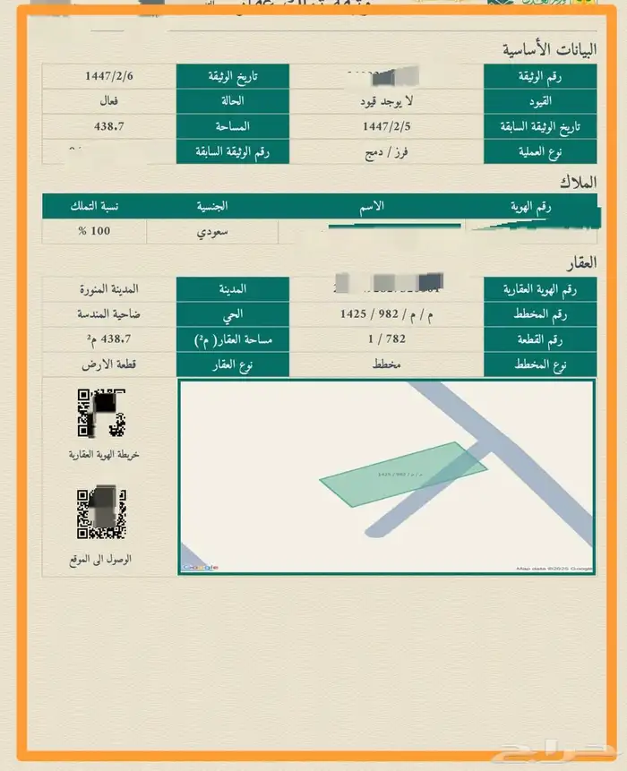 ارض في مخطط المندسة (( المساحة 438 )) 0