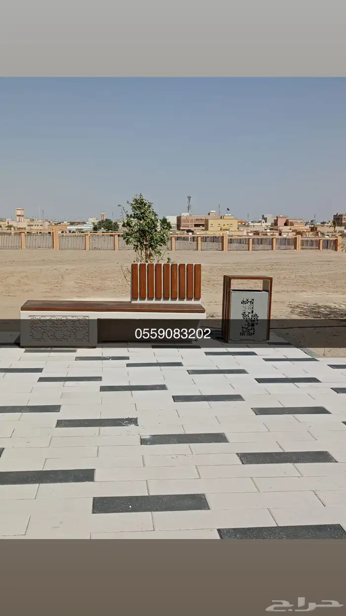 كراسي خرسانية حاويات نفايات أحواض زرع مصدات مواقف بريكاست 37