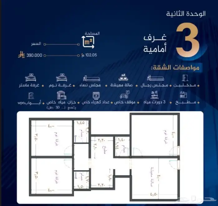 شقق تمليك قيد الإنشاء بطحاء قريش نظام دفعات 3 غرف ب 390 5
