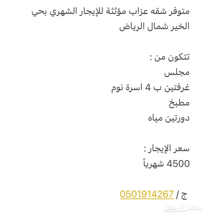 شقة عزاب مؤثثة للإيجار الشهري حي الخير 12