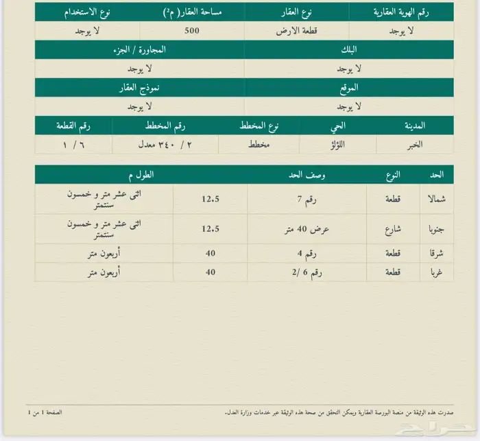 للبيع نص ارض شارع 40 بمخطط الاصداف حي اللؤلؤ بعزيزية خبر 1