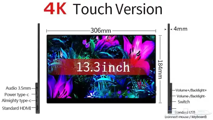 شاشة 4K HDR لمس حجم 13.3 انش Amoled 6
