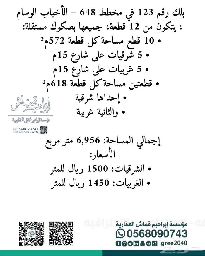 أرض 700 متر وسط الوسام واحد المربع الذهبي 10