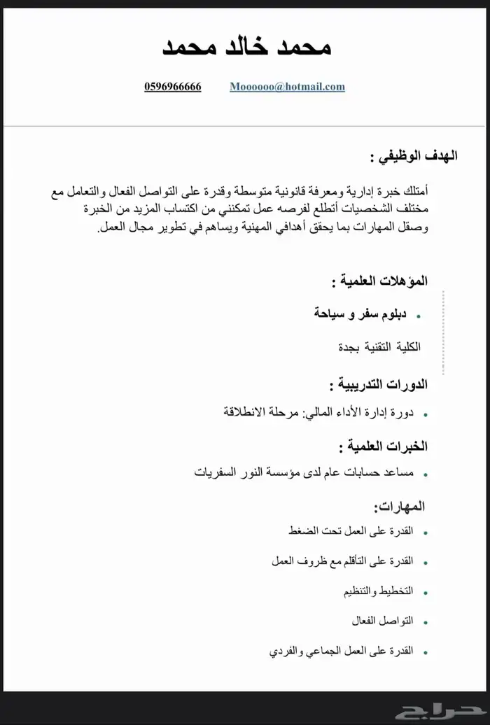 نموذج وهمي سيره ذاتيه احترافيه نظام ATS 0