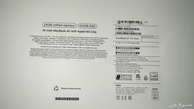 MacBook Air 15.3 إنش   شريحة M3   24GB RAM   512GB SSD 0