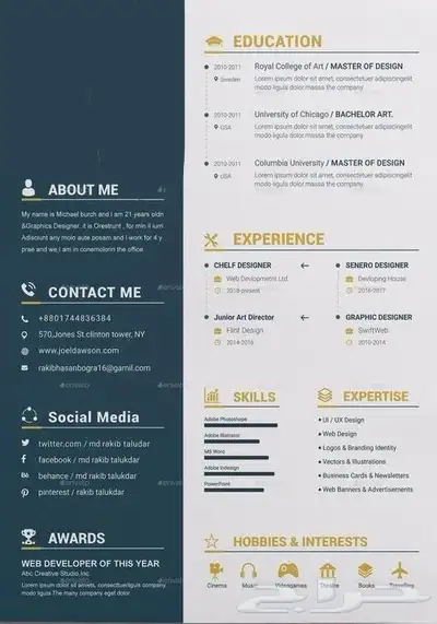 تصميم سيره ذاتيه احترافيه cv CV 5