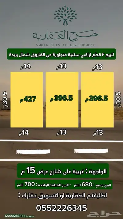 للبيع قطع اراضي سكنية متجاوره حي الفاروق شمال بريده 0