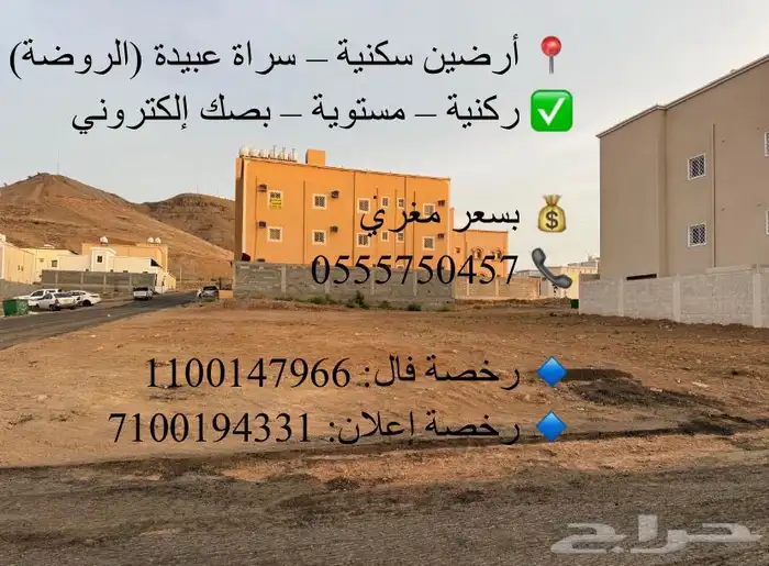 فرصة استثمارية مميزة لشراء ارضين متجاورة في حي الروضة بسراة 1