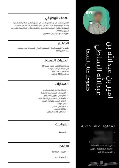 سيرة ذاتيه CV احترافي 1