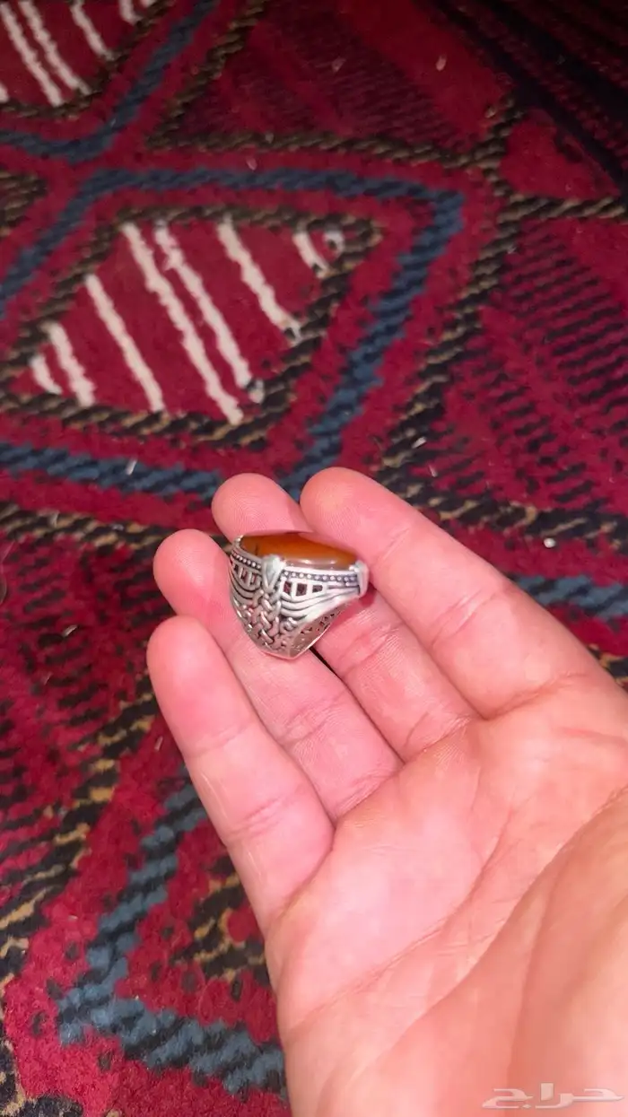 خاتم عقيق يمني فضه 925 . 0