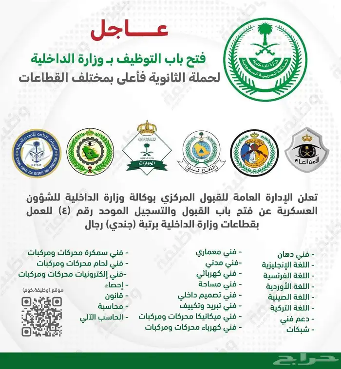 تقديمات الأمن العام قطاعات وزارة الداخلية 0