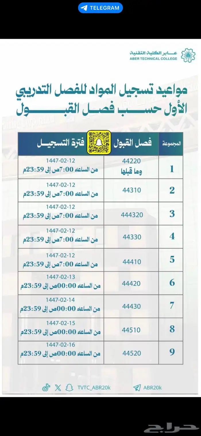 تسجيل جداول الكليات التقنيه 0