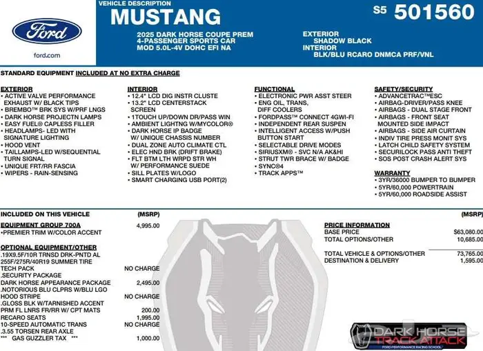 فورد موستنج Dark Horse Fastback موديل 2025 (مستعمل) 15