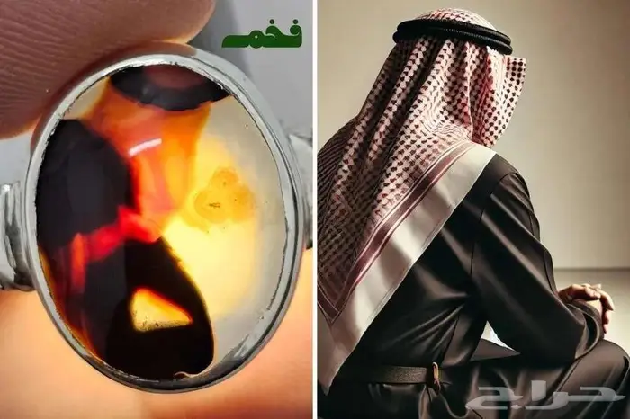 خاتم فضه نادر حجر عقيق يماني طبيعي مصور شيخ جالس نادر 1