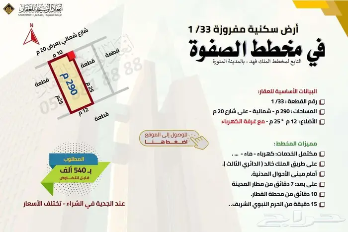 أرض سكنية في مخطط العوينة ب 300 ألف - العاقول - في المدينة 4