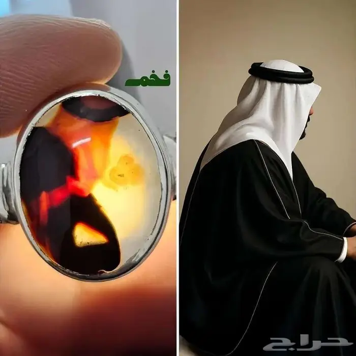خاتم فضه نادر حجر عقيق يماني طبيعي مصور شيخ جالس نادر 0