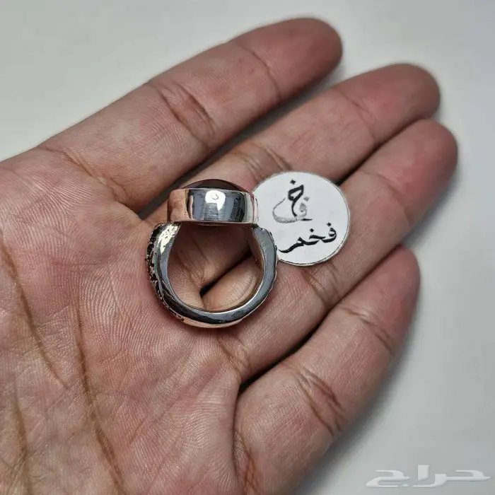 خاتم فضه نادر حجر عقيق يماني طبيعي مصور شيخ جالس نادر 3