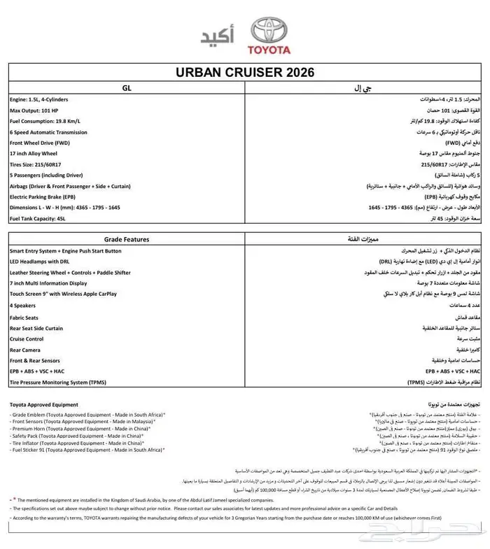 اوربان كروزر جي ال ستاندر URBAN CRUISER GL 2026 4