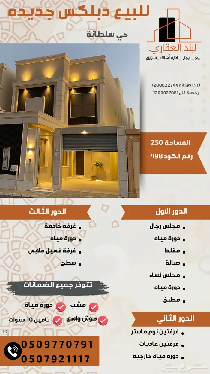 للبيع دبلكس جديده بحي سلطانه 0