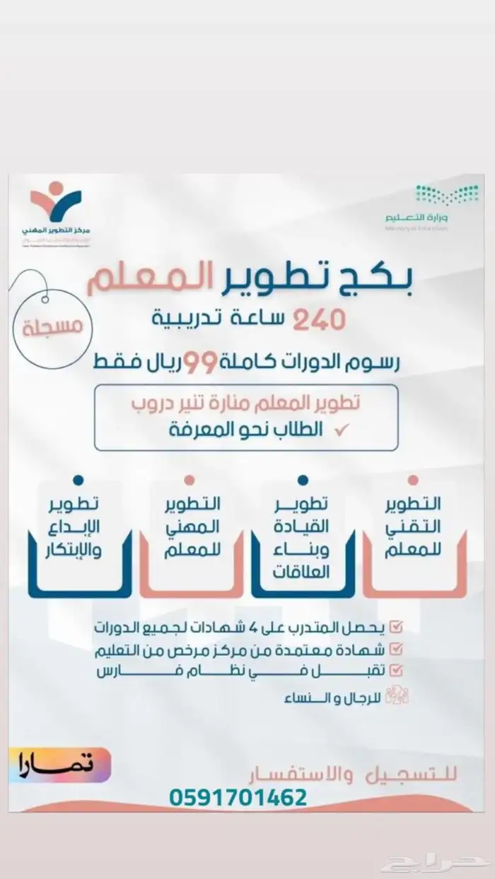 دورات النمو المهني والتطويرالمهني للمعلم تدريب مباشروعن بعد 2