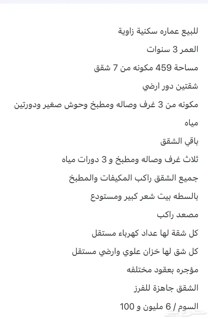 للبيع عمارة حي العارض 12