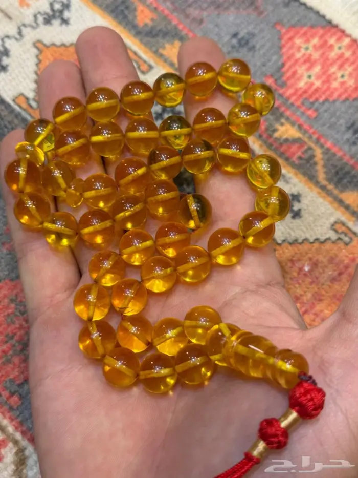 سبحة كهرمان شفاف طبيعي 6