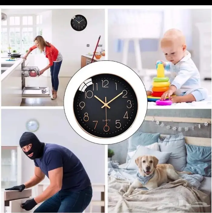 ساعة حائط بالكاميرة وايفايWiFi للمراقبة بالجوال فيديووصوت 9