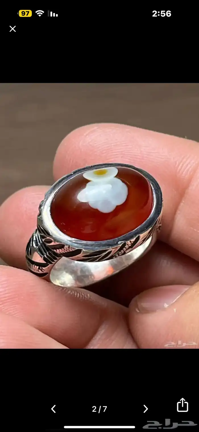 خاتم فضة بفص عقيق صياغة غلام 0